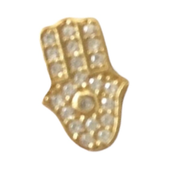 new Pave Cubic Zirconia Hamsa Stud Earrings ❃ 14KT Gold Plated Sterling Silver ❃ - Picture 6 of 16